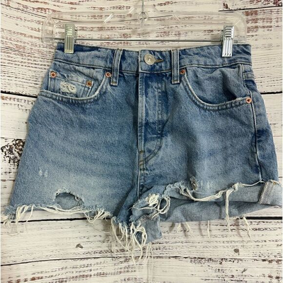 BDG shorts womens Sz 27 jeans summer cut out distress Blue Denim Ripped Western - Picture 2 of 12